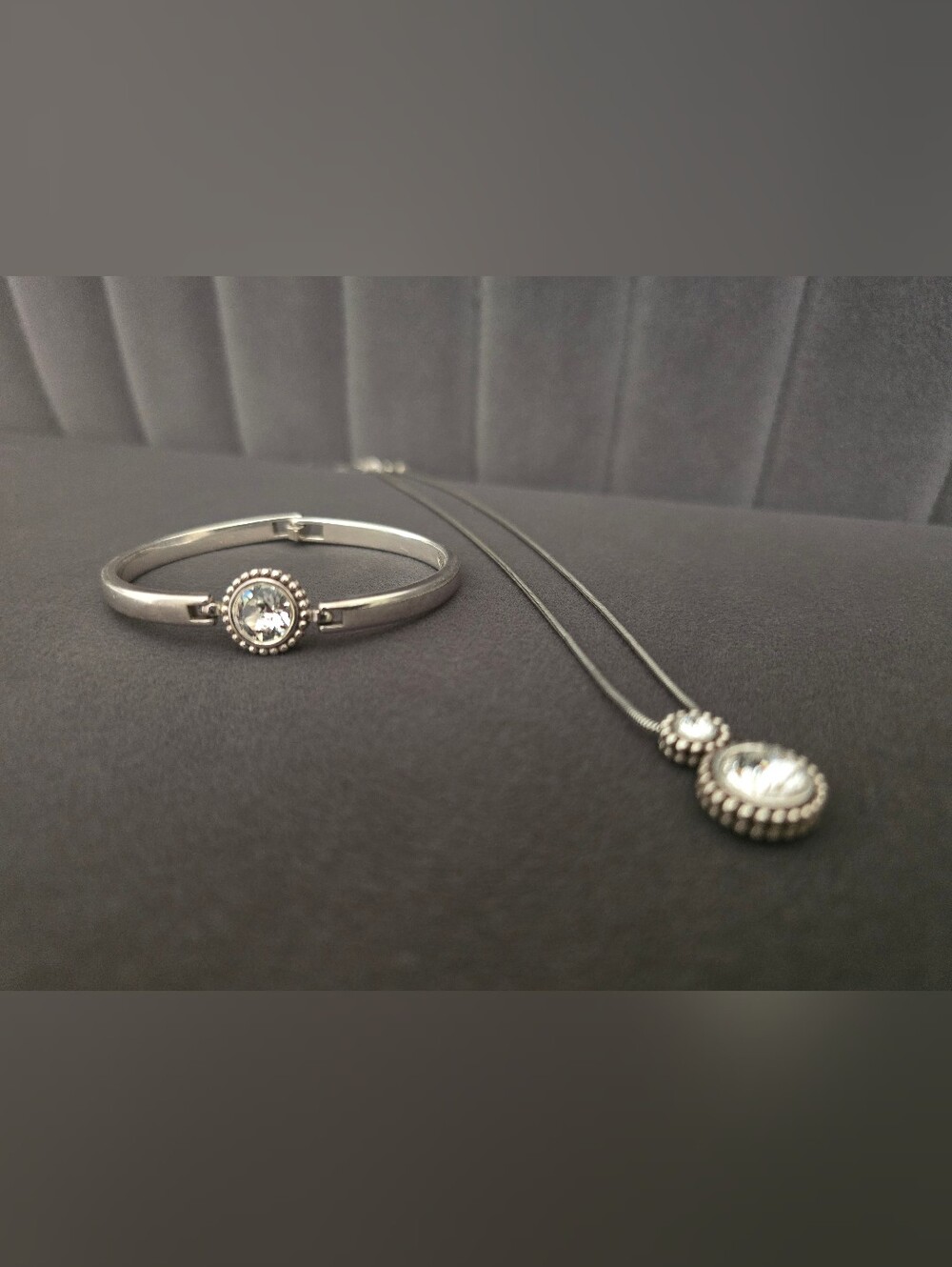 LIKE NEW BRIGHTON TWINKLE Silver-Tone Crystal Pendant Necklace and Bangle Set - - Picture 2 of 3